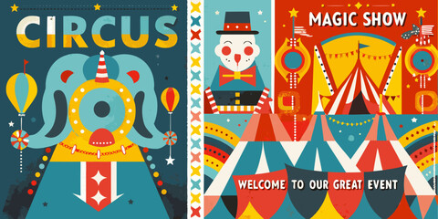 circus and magic show retro posters elephant © Vector Craft