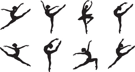 Elegant Ballet Dancer Silhouettes Vector Illustration of Dancing Women and Ballerinas in Dynamic Gymnastics Yoga and Fitness Poses with Black Shadow Figures © BipashaSketches 