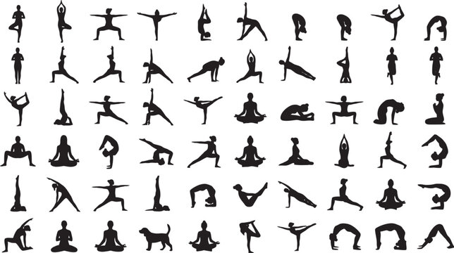 Set of Women Sport Silhouettes Vector Icons Collection with Tennis Basketball Dance Ski Jump Gymnastics Hockey Fitness Figures Black Outline Illustration Pattern