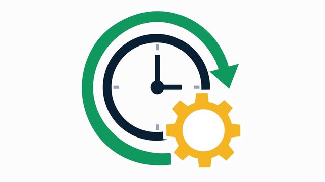 Time Management and Process Optimization Flat Animation of Clock with Arrow and Rotating Gear