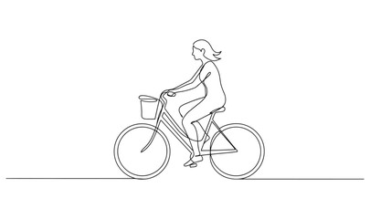 Fototapeta premium Minimalist continuous line art of a person riding a bicycle with continuous, minimalist