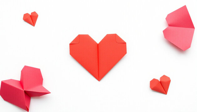 Red Origami Heart Paper Craft Isolated on White Background