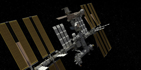 Close View of Orbital Space Station in Outer Space 3D Render © Mathias Weil