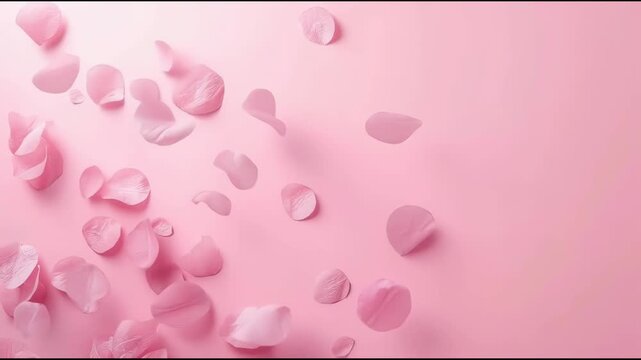 Pink rose petal scattered pastel background with soft romantic mood and delicate scattered petals