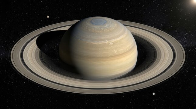 Saturn's Majestic Rings: A stunning depiction of the ringed planet Saturn, showcasing its iconic celestial bands and vast expanse against the cosmic backdrop of distant stars.