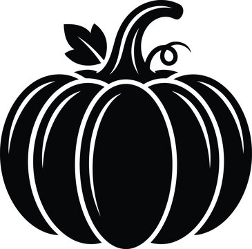 Pumpkin with Vine and Leaf in Black and White Line Art Style Featuring Illustration, Vector, Design with Symbol and Autumn