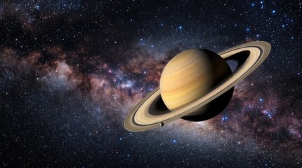Naklejka premium Saturn with Rings in the Milky Way: A stunning depiction of the majestic planet Saturn, its iconic rings encircling the gas giant.