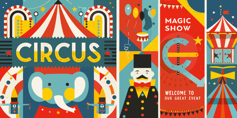 circus tent and performers vector illustration elephant © Vector Studio