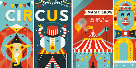 circus posters vector illustration tent elephant magic © Vector Studio