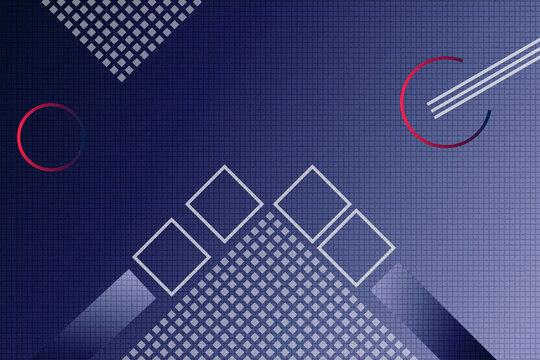 Abstract navy blue technology background with geometric diamond outlines and dot grid blocks