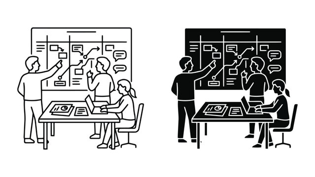 Team brainstorming and strategy session icon with brainstorming, strategy