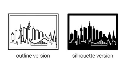 Skyline of a Modern City: A striking comparison between an outline and a silhouette version of a modern cityscape, showcasing the dynamic architectural landscape of a metropolis. © afr