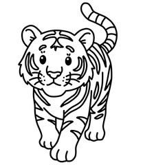 Obraz premium Cute tiger walking forward line art coloring page vector