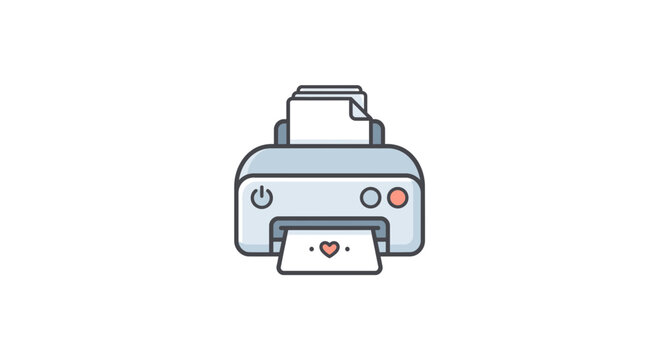 Modern Printer Icon Printing Heart Document on White Background