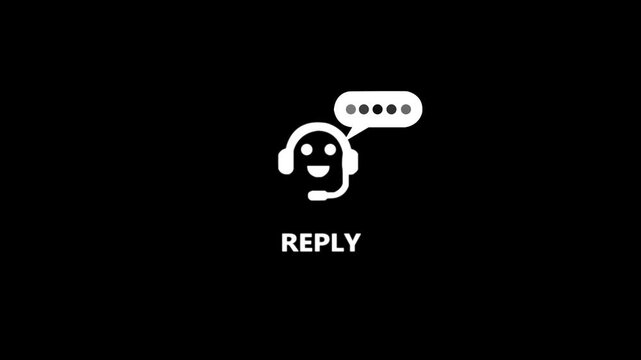 White reply icon with headset and speech bubble on black background communication