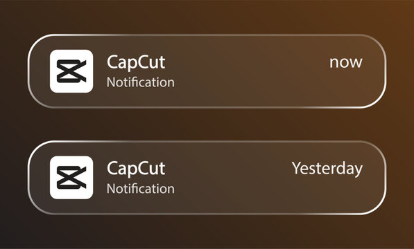 CapCut App Notification Interface in Liquid Glass Style, Editorial Use Only