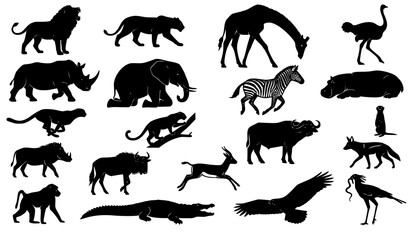 Realistic African Safari Animal Silhouette Bundle Isolated Black Wildlife Vector Collection © creative Madara 