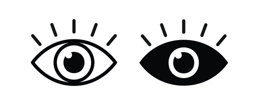 Eye Icon Set. Vision, Visibility, Security Observation, and Eyelash View Symbols in Outline and Solid Styles