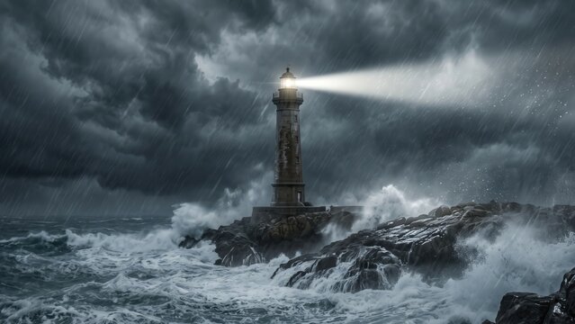 Lighthouse During Storm &ndash; Beacon of Hope and Safety
