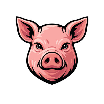 Powerful Aggressive Pig Head Mascot Featuring Fierce Pink Hog Face Angry Wild Boar Creature Creative Sports Team Emblem Country Farm Livestock Animal Portrait Clean Flat Graphic Design
