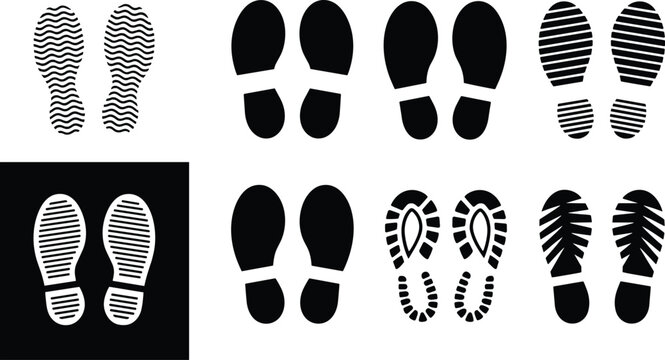 Shoe Sole Footprint Silhouette Collection Set with Various Footwear Tread Patterns