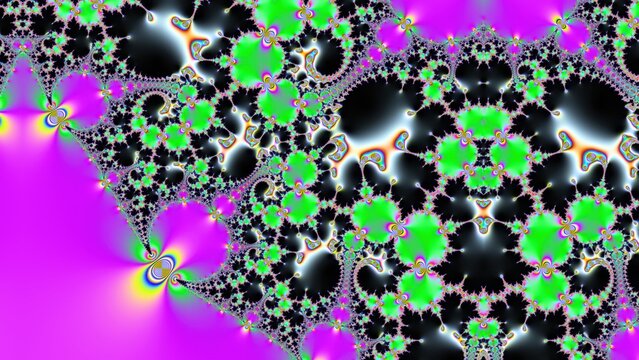 Psychedelic fractal pattern background, neon green and purple abstract digital art, trippy kaleidoscopic geometric texture for creative design