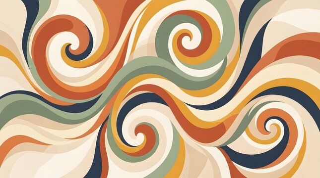 Retro swirls abstract pattern 1970s inspired vintage design element
