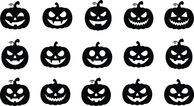 Halloween jack o' lantern silhouettes spooky pumpkin faces pattern for fall decor