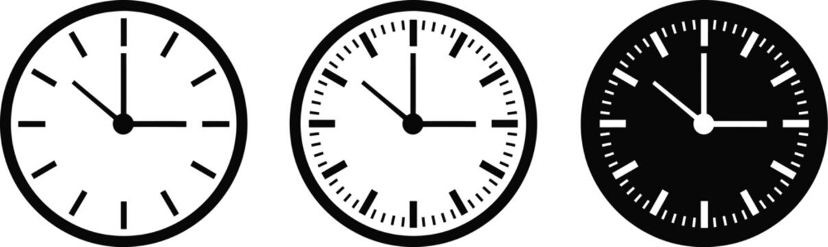 Clock icon vector set showing various watch face designs