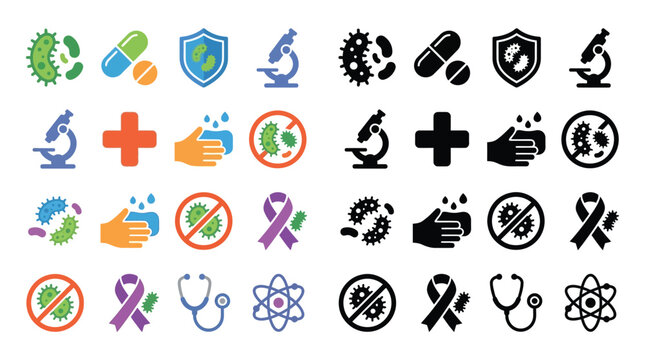 Collection of Icons Representing Health, Science, and Medical Concepts.