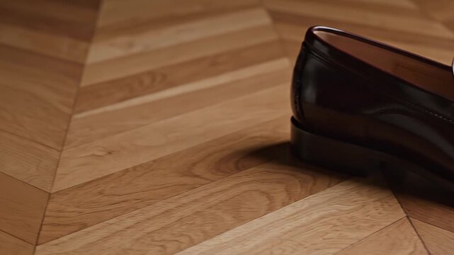 Elegant Burgundy Leather Penny Loafers on Classic Wooden Parquet Floor.