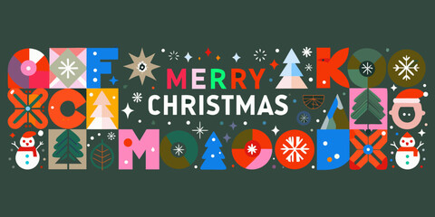 merry christmas geometric typography on dark green © VectorArt