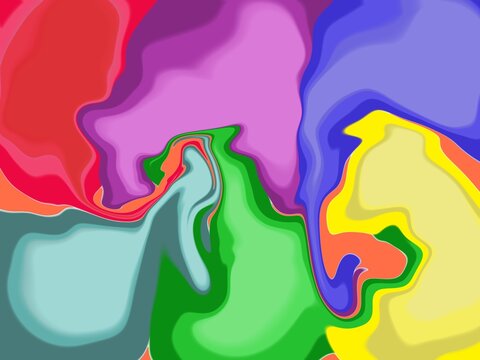 Abstract colorful liquid marble background. Vibrant fluid acrylic painting style texture with swirling rainbow colors. Modern psychedelic wavy backdrop.