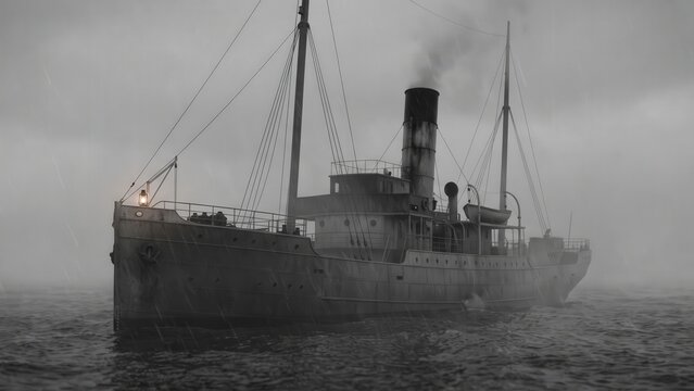 Vintage Steamer in Storm Fog &mdash; Historic Maritime Mystery

