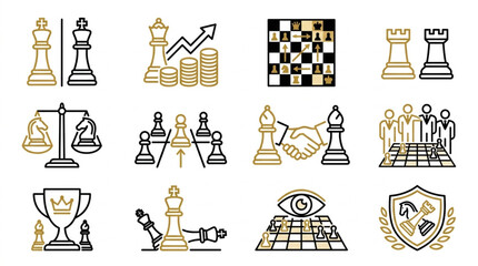 Chess Icons Representing Strategy Business and Competition. © Zn
