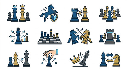 Chess game strategy and tactics icons set. © Zn