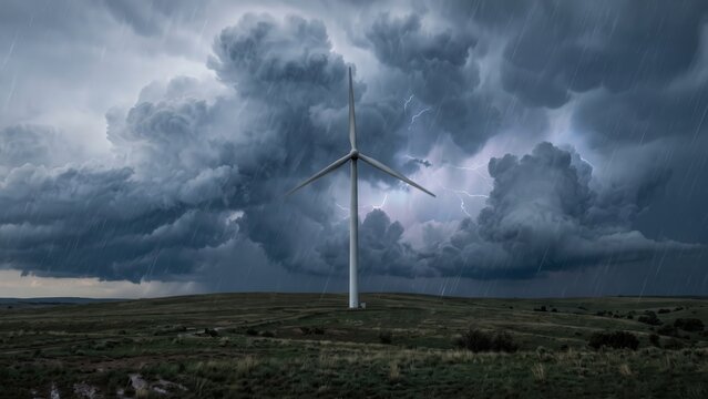 Wind Turbine in Storm &mdash; Renewable Energy Resilience
