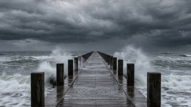 Stormy Ocean Pier &mdash; Coastal Journey Into the Horizon