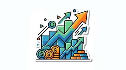 Obraz premium Upward trend graph with coins and gold bars symbolizing growth