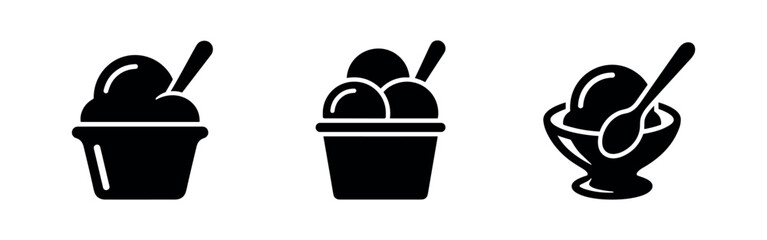 Fototapeta premium Black and white icons of ice cream cups and bowls