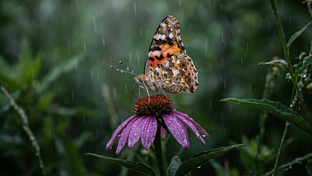 Butterfly in Rain &ndash; Vibrant Macro Nature