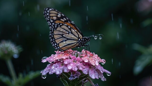 Butterfly in Rain &ndash; Vibrant Macro Nature