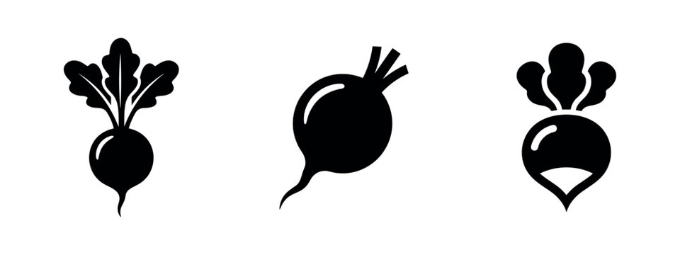 Radish Root Vegetable Icons Set. Fresh and Healthy Food Silhouette Vector Design for Spring Produce.