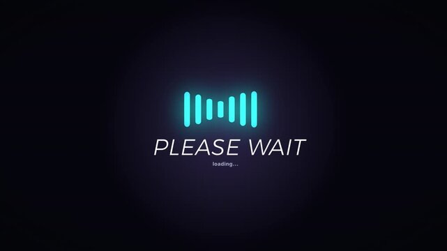Please Wait Loading Animation with Audio Equalizer Bars on Cyan Radial Glow, Premium Bold UI Loader 4K Seamless Loop