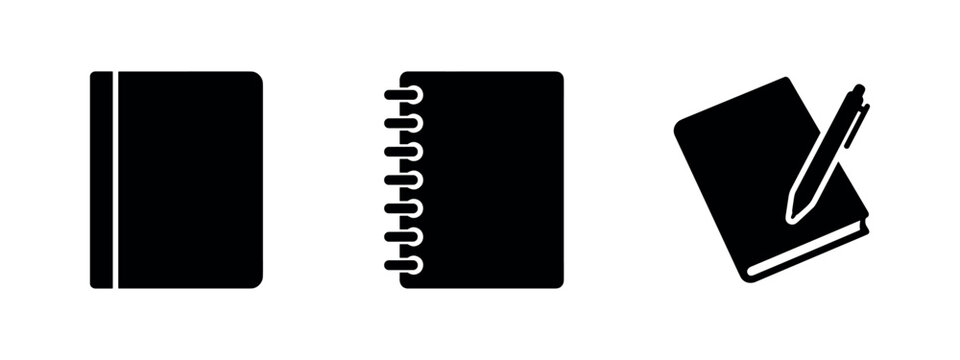 Notebook icon set. Various book and spiral notepad vector illustrations. Stationery and education design.