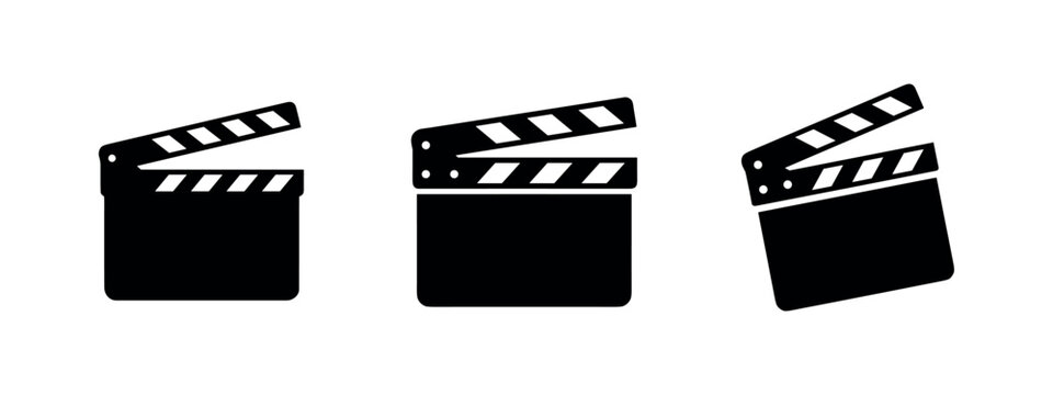 Set of film clapboard or clapper board icons, movie production and cinema symbols.