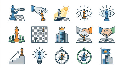 Chess Icons Representing Strategy Business and Success. © Yu