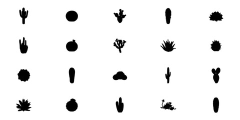 Fototapeta premium Cacti and Succulents in Black Silhouette Illustrations Featuring Plants, Desert, Nature with Icons and Vector Elements