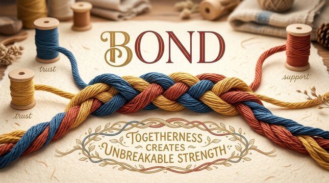 The concept of unbreakable bond and strength through togetherness, illustrated with braided ropes and thematic text