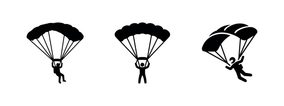 Parachuting and Skydiving Silhouettes Set - Extreme Sport Icons